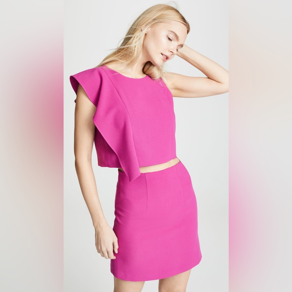 Black Halo Fuchsia Pink Two-Piece Ruffle Crop Top & Mini Skirt Set